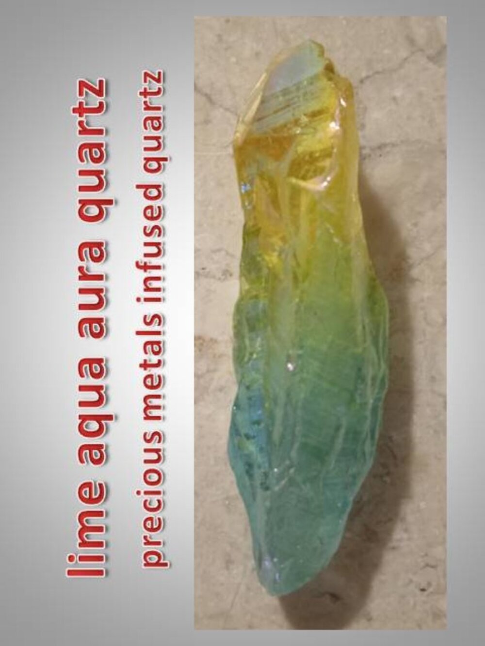 #4 Lime Aqua aura quartz crystal stone rock point Chakra - healing Gold Infused
